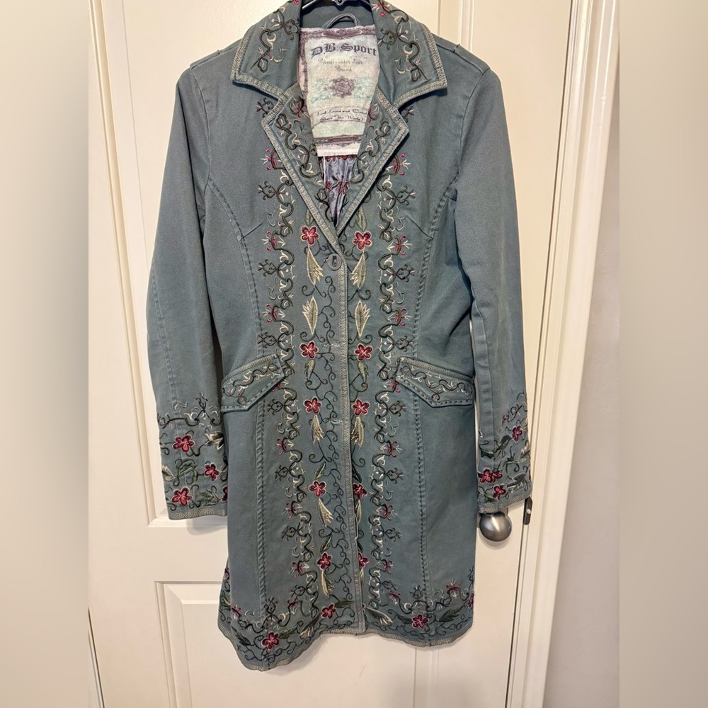 DB Sports Embroidered Long Coat with Floral Accents